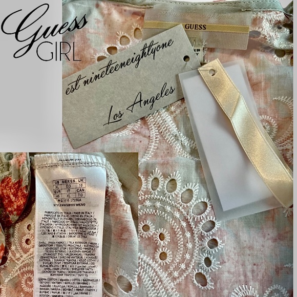 NWT GUESS Silvia Tie-Front Puff Sleeve Embroidered Eyelet Cotton Crop Top/XL - Picture 12 of 16